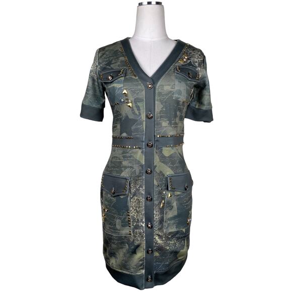 Nice Istanbul Short Sleeve Pencil Dress Small Green Camouflage Fall Grunge Army - Picture 1 of 12